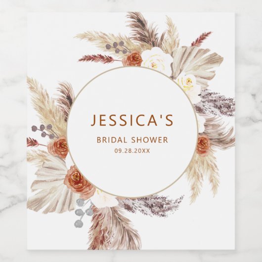 Boho Terracotta Pampas Grass Brautparty Weinetikett (Einzelnes Label)