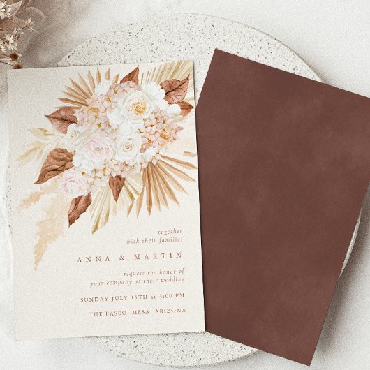 Boho Terracotta Pampas Grass Elegante Hochzeit Einladung