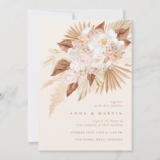 Boho Terracotta Pampas Grass Elegante Hochzeit Einladung (Vorderseite)