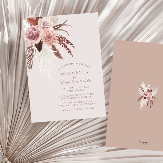 Boho Terracotta Pampas Grass Floral Wedding Einladung