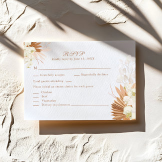 Boho Terracotta Pampas Grass Floral Wedding RSVP  Karte