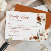 Boho Terracotta Pampas Grass Floral Wedding RSVP Karte