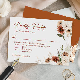 Boho Terracotta Pampas Grass Floral Wedding RSVP Karte