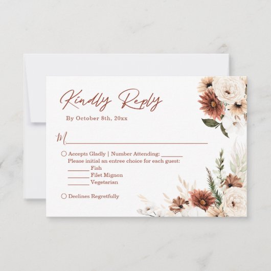 Boho Terracotta Pampas Grass Floral Wedding RSVP Karte (Vorderseite)