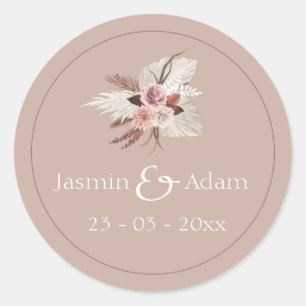 Boho Terracotta Pampas Grass Floral Wedding Runder Aufkleber