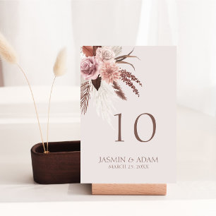 Boho Terracotta Pampas Grass Floral Wedding Tischnummer