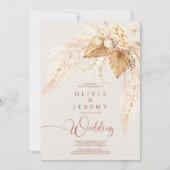 Boho Terracotta Pampas Grass Foto Wedding Einladung (Vorderseite)