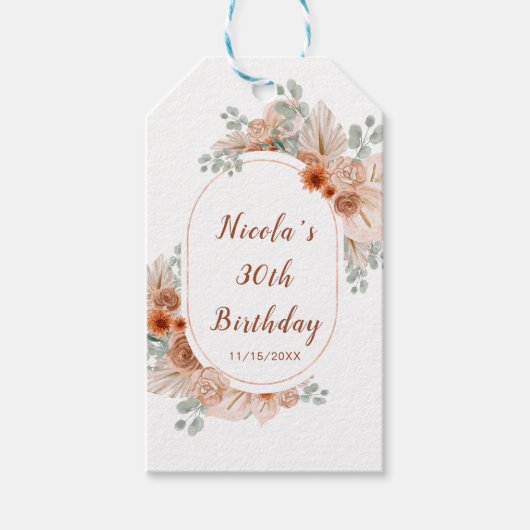 Boho Terracotta Pampas Grass Geschenkanhänger (Vorderseite)