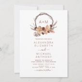 Boho Terracotta Pampas Grass Monogram Wedding Invi Einladung (Vorderseite)