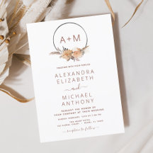 Boho Terracotta Pampas Grass Monogram Wedding Invi
