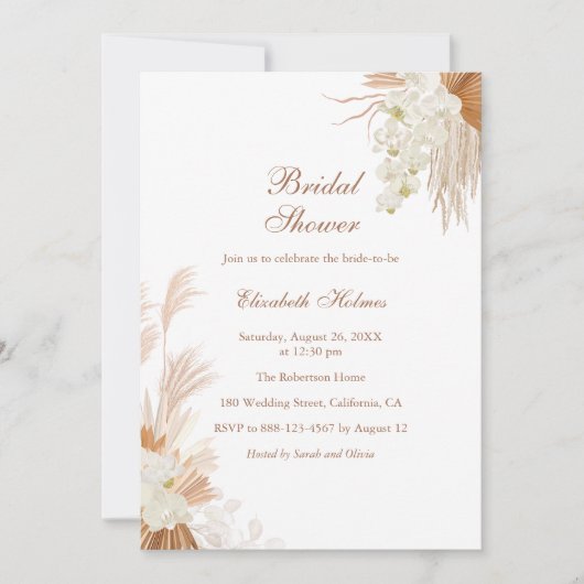 Boho Terracotta Pampas Grass Orchid Brautparty Einladung (Vorderseite)