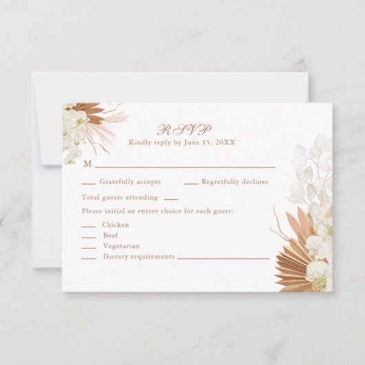 Boho Terracotta Pampas Grass Orchid Wedding RSVP Karte (Vorderseite)