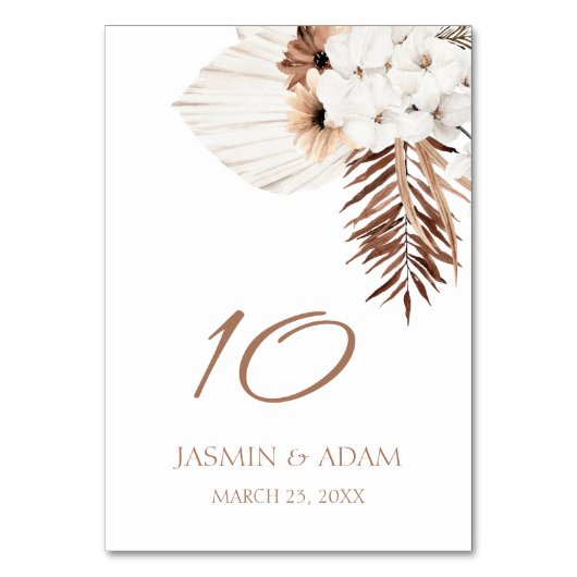 Boho Terracotta Pampas Grass Orchid Wedding Tischnummer (Vorderseite)