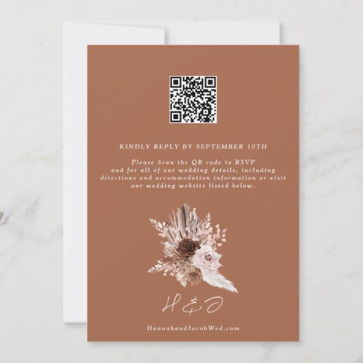 Boho Terracotta Pampas Grass QR Code UAWG Wedding Einladung (Rückseite)