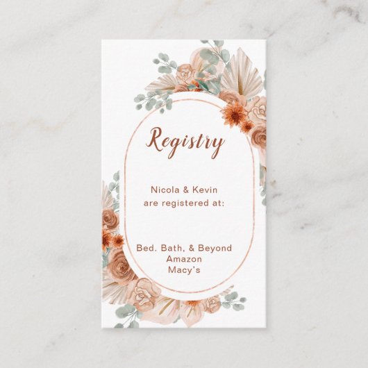 Boho Terracotta Pampas Grass Registry Begleitkarte (Vorderseite)