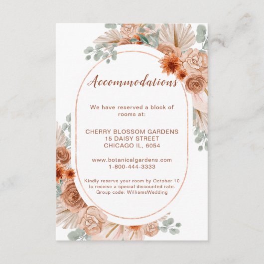 Boho Terracotta Pampas Grass Unterkunft Karte (Vorderseite)