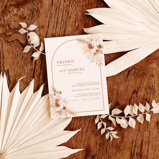 Boho Terracotta Pampas Grass Wedding Einladung