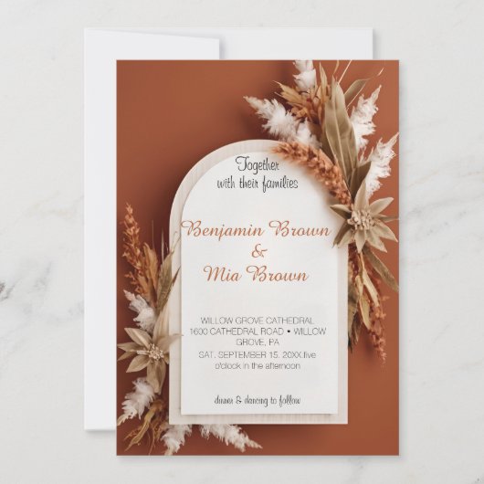 Boho Terracotta Pampas Grass Wedding Einladung (Vorderseite)
