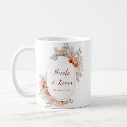 Boho Terracotta Pampas Grass Wedding Kaffeetasse (Links)
