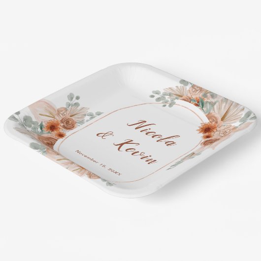 Boho Terracotta Pampas Grass wedding Pappteller (Gewinkelt)