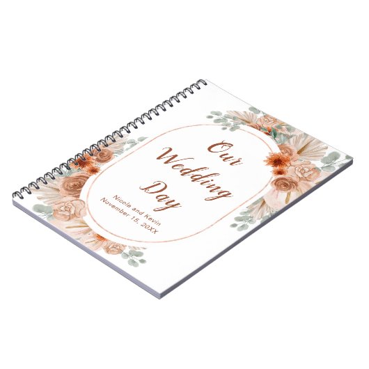 Boho Terracotta Pampas Grass Wedding Planner Notizblock (Linke Seite)