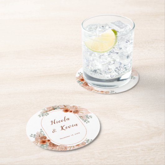 Boho Terracotta Pampas Grass Wedding Runder Pappuntersetzer (Vor Ort)