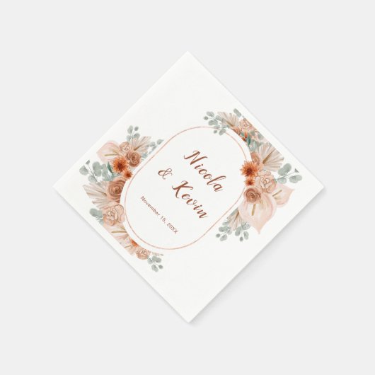 Boho Terracotta Pampas Grass Wedding Serviette (Ecke)