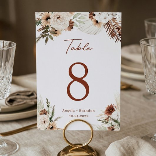 Boho Terracotta Pampas Grass Wedding Tischnummer