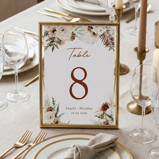 Boho Terracotta Pampas Grass Wedding Tischnummer