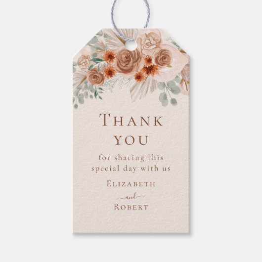 Boho Terracotta Pampas Grass Wedding Vielen Dank Geschenkanhänger (Vorderseite)