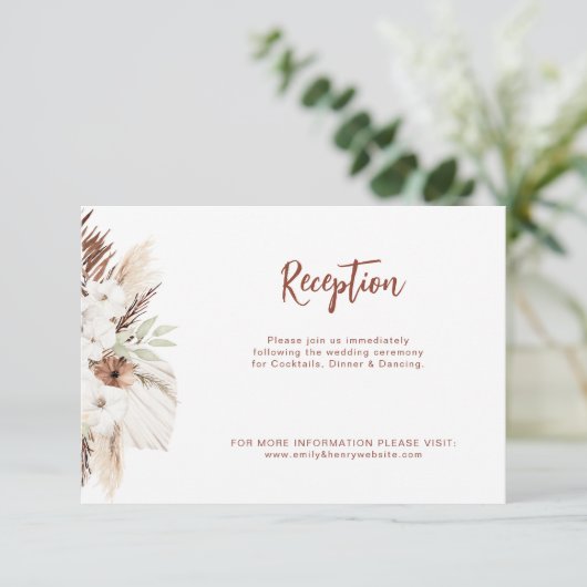 Boho terracotta Pampas Hochzeitsempfang Dankeskarte (Stehend Vorderseite)