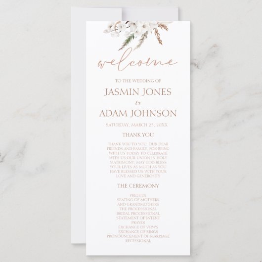 Boho Terracotta Pampas Orchid Wedding Program (Vorderseite)