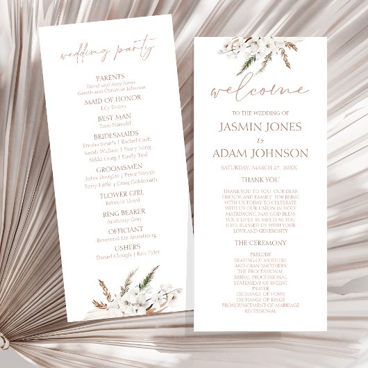 Boho Terracotta Pampas Orchid Wedding Program