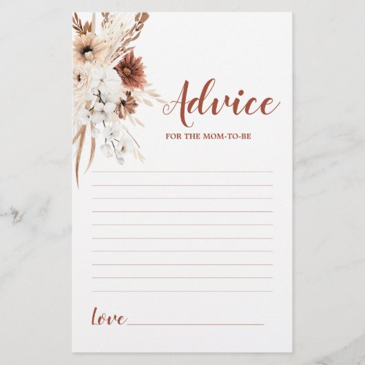 Boho Terracotta Pampas Ratschlag für die Mama (Vorderseite)