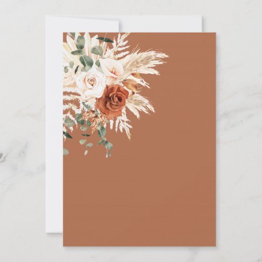 Boho Terracotta Pampas Wedding Einladung (Rückseite)