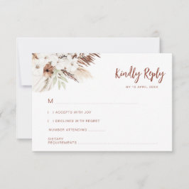 Boho terracotta pampas wedding RSVP Karte