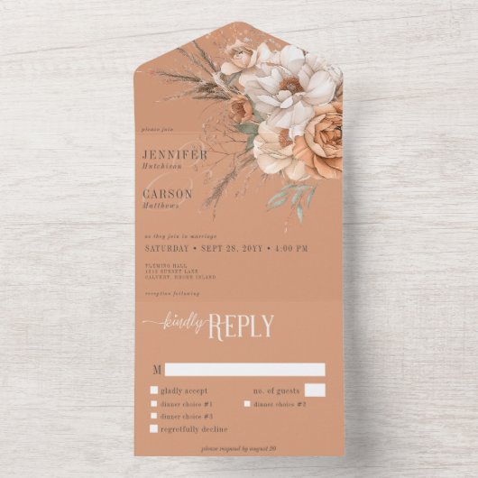 Boho Terracotta Peach & Cream All In One Einladung (Innen Boden)