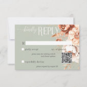 Boho Terracotta Peach Cream Floral Green QR Code RSVP Karte (Vorderseite)
