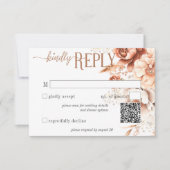 Boho Terracotta Peach & Cream Floral QR Code RSVP Karte (Vorderseite)
