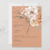 Boho Terracotta Peach & Cream Floral Wedding Einladung (Vorderseite)