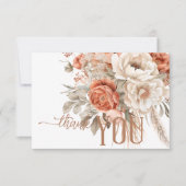 Boho Terracotta Peach & Cream Floral White Wedding Dankeskarte (Vorderseite)