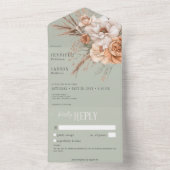 Boho Terracotta Peach Creme Floral Green Kein Aben All In One Einladung (Innen Boden)