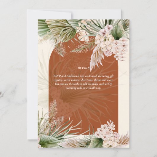 BOHO Terracotta Peach Pampas Grass Wedding Einladung (Rückseite)