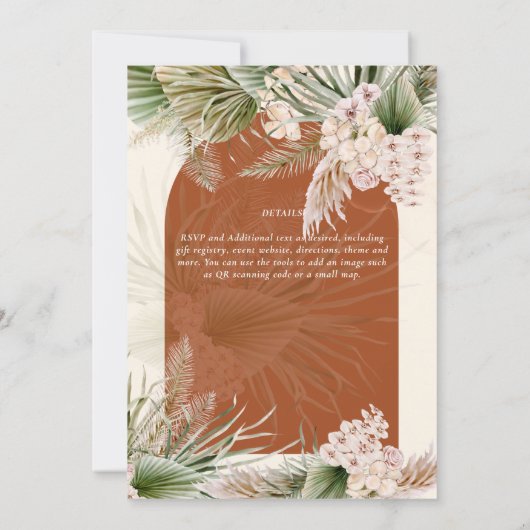 BOHO Terracotta Peach Pampas Grass Wedding Einladung (Rückseite)