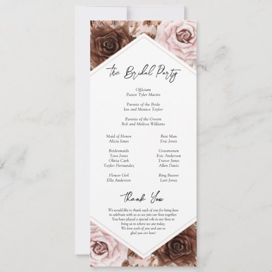 Boho Terracotta Printable Wedding Ceremony Program Einladung (Rückseite)