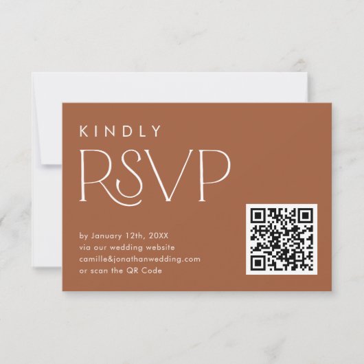 Boho Terracotta QR Code UAWG Wedding Card RSVP Karte (Vorderseite)