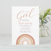 Boho Terracotta Rainbow Eine Girl Baby Dusche Einladung (Stehend Vorderseite)