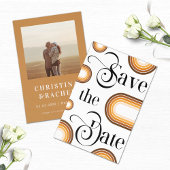 Boho Terracotta Rainbow Retro Script Foto Wedding Save The Date