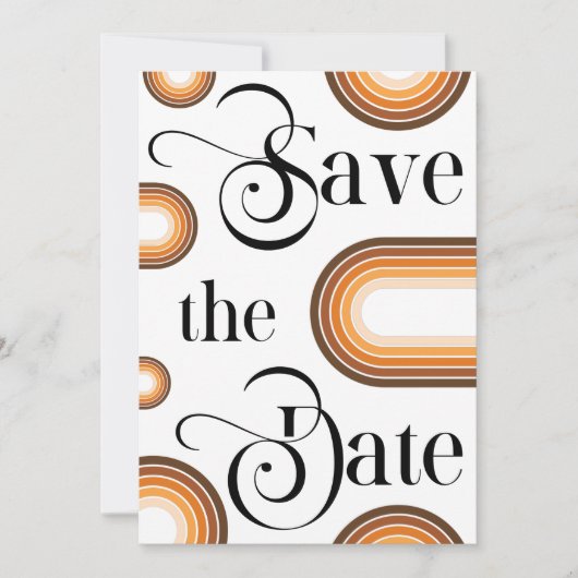 Boho Terracotta Rainbow Retro Script Foto Wedding Save The Date (Vorderseite)
