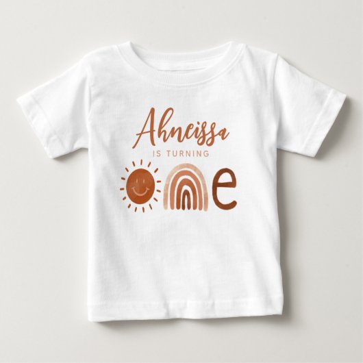 Boho Terracotta Rainbow Sunshine Erstgeburt Baby T-shirt (Vorderseite)